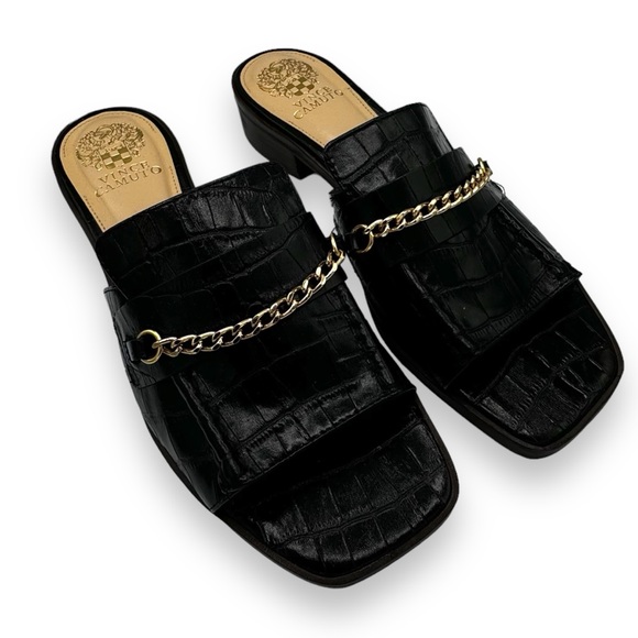 Vince Camuto Jenivey Embossed Slide Loafer Sandals, Black Crocodile, Size 10 - Picture 2 of 11